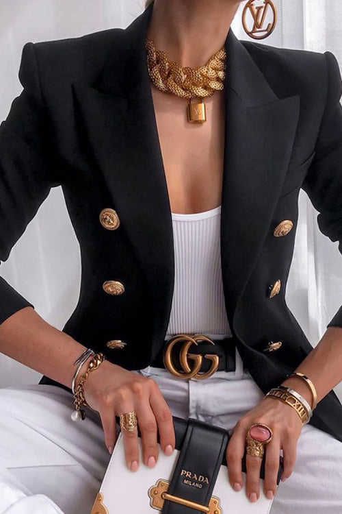 Chic Solid Long Sleeve Buttons Slim Coat