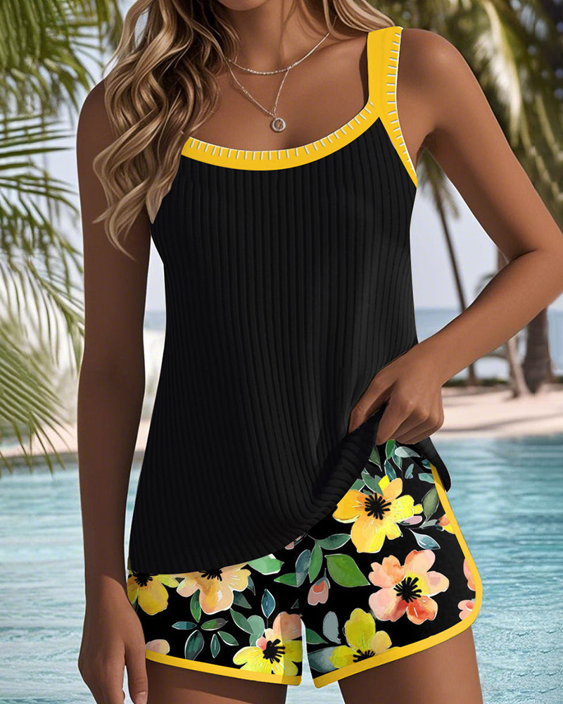 Luna | Floral Tummy Cover Tankini Set