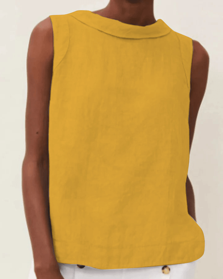 Linen Short-sleeved Blouse With A Round Neck