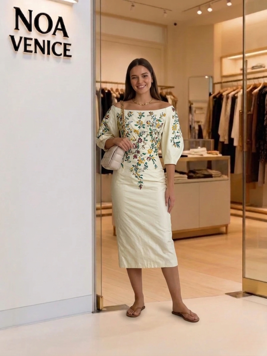 Women's floral print mid-sleeve slit dress