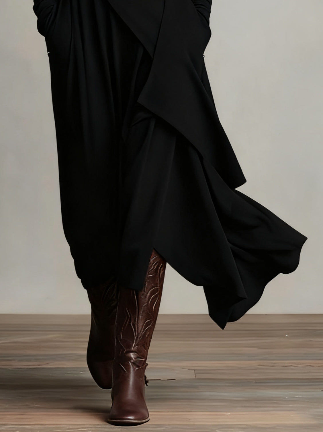 Purple High-neck Asymmetrical Pleated Maxi Dress(Necklace not included)