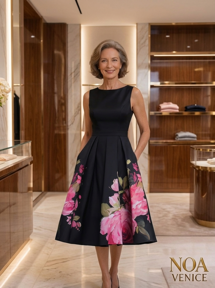 Elegant Sleeveless Midi Dress With Floral Printed