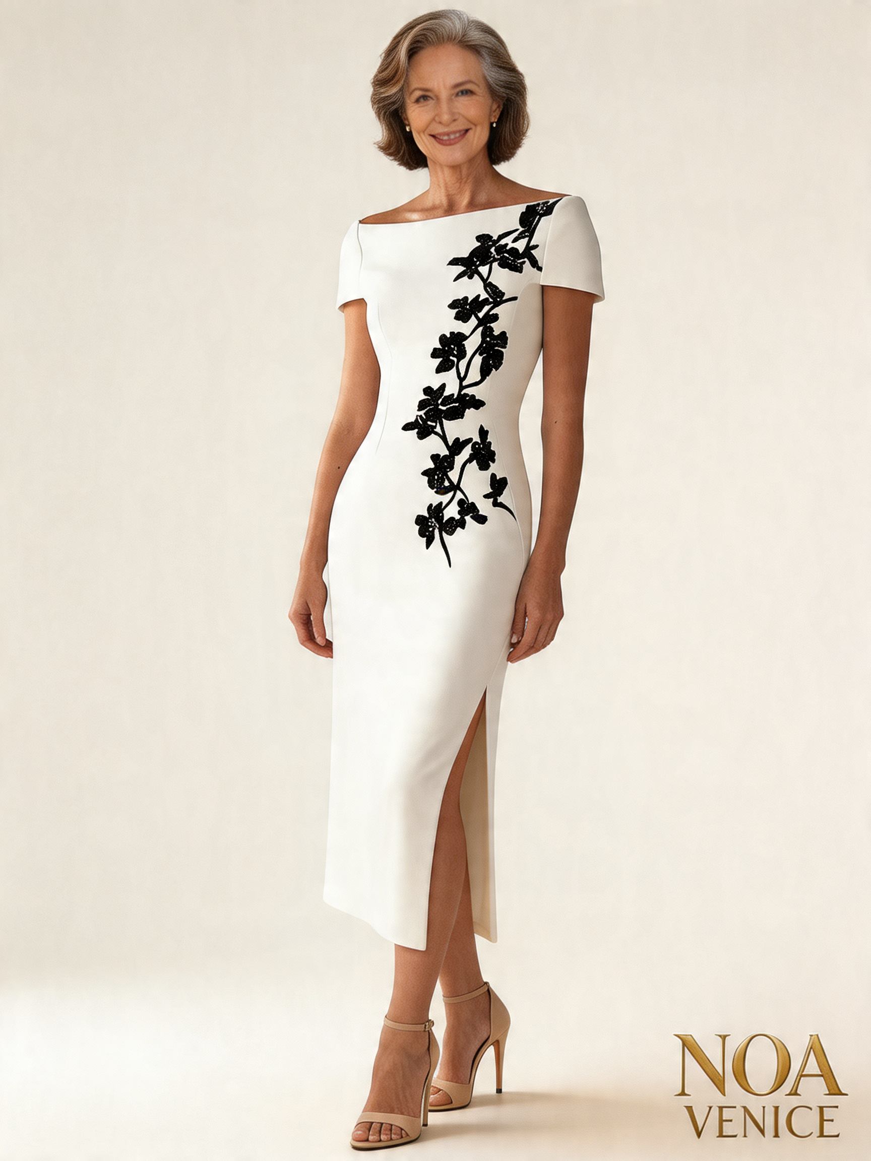 Chic Floral Print Boat Neck Midi Dress