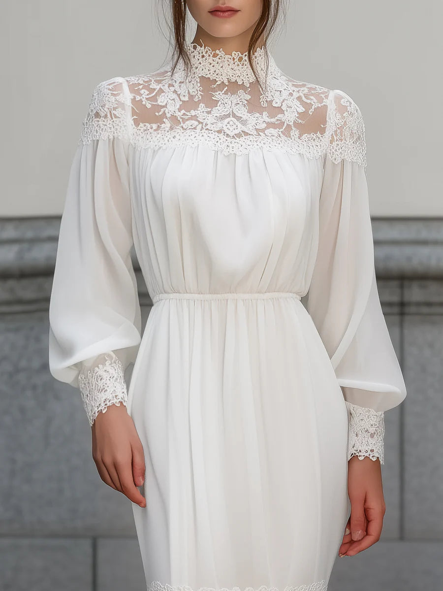 Lace High Neck Sheer Panel Maxi Dress