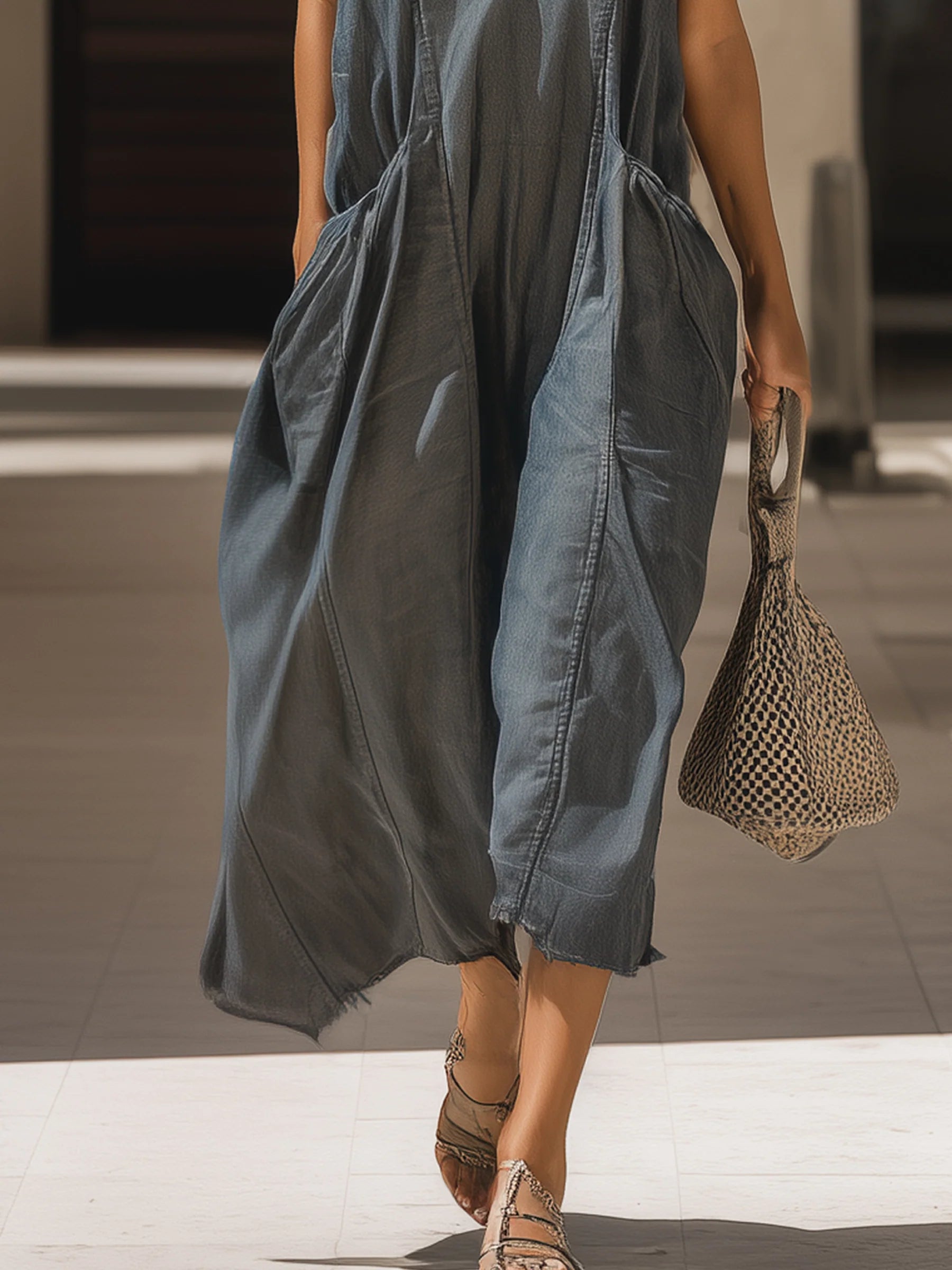 Double-Strap V-Neck Jumpsuit with Pockets