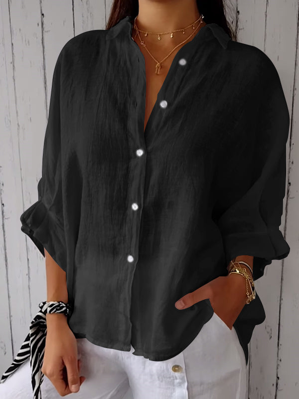 Cotton and Linen Solid Color Casual Shirt