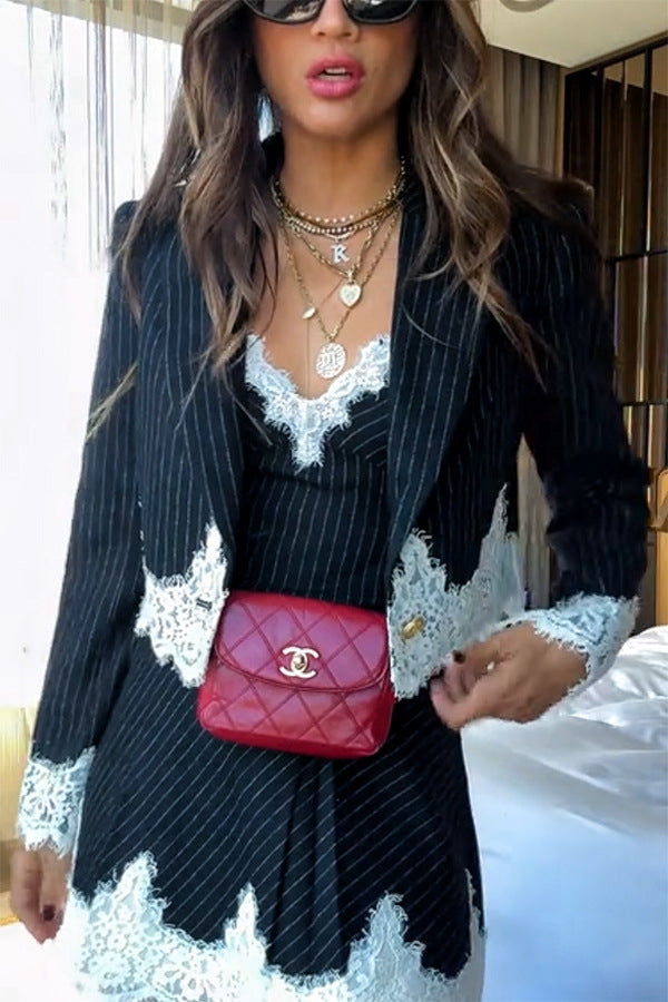 Black Lace-paneled Suit And Dress Set