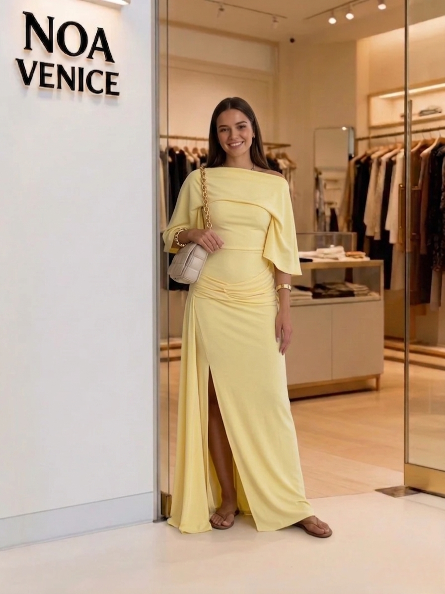 Yellow Cape Backless Maxi Dress