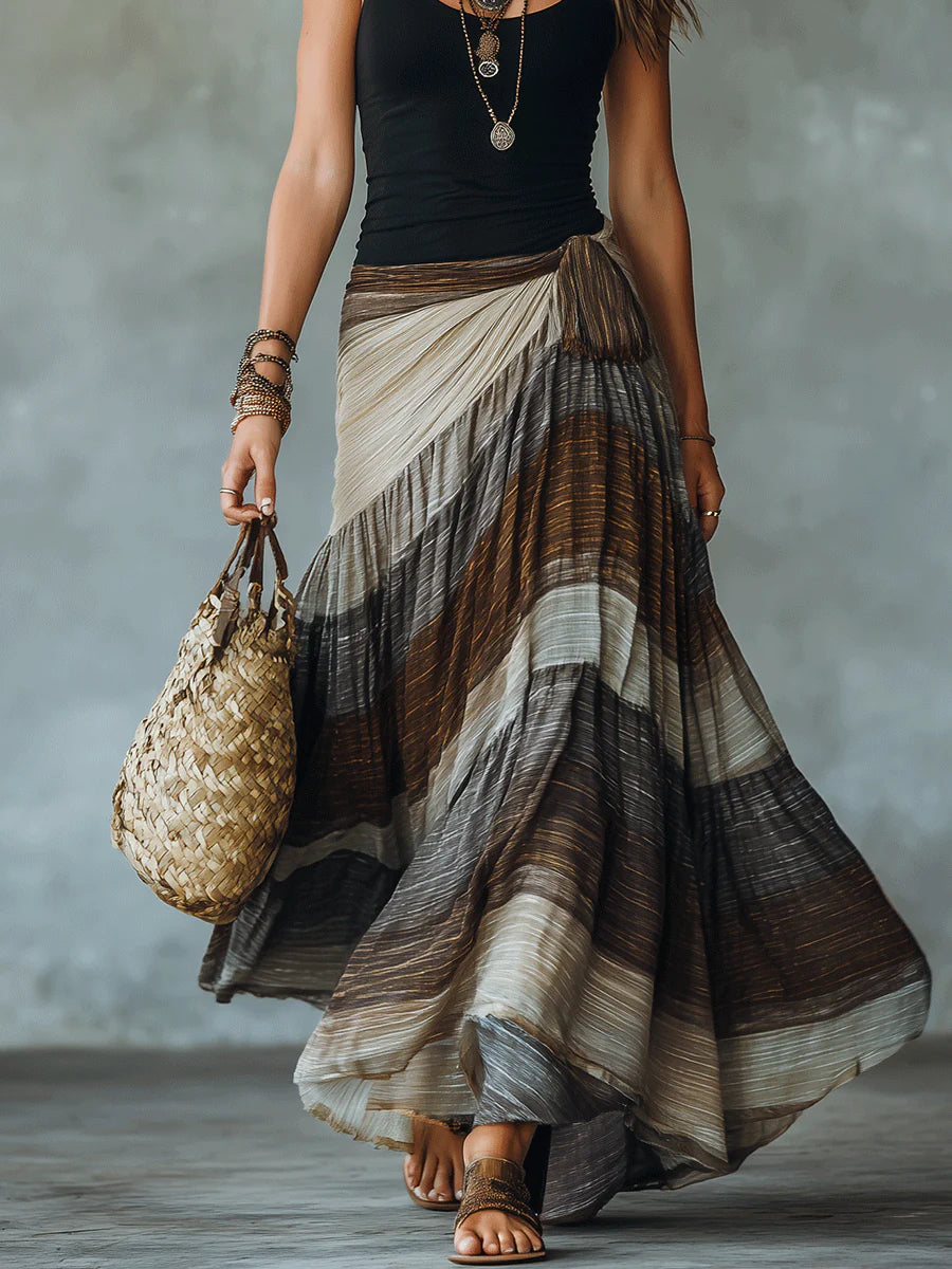 Bohemian Nomadic Striped Skirt And Black Camisole Set